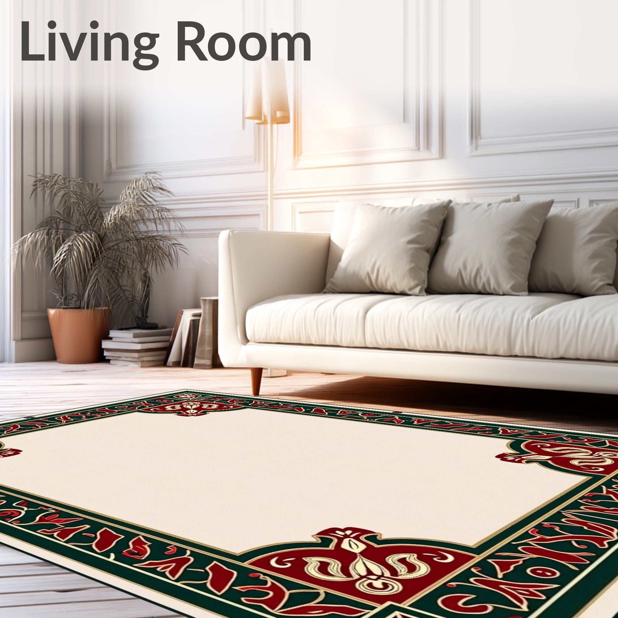 Crimson Green Gold Floral Border Rug