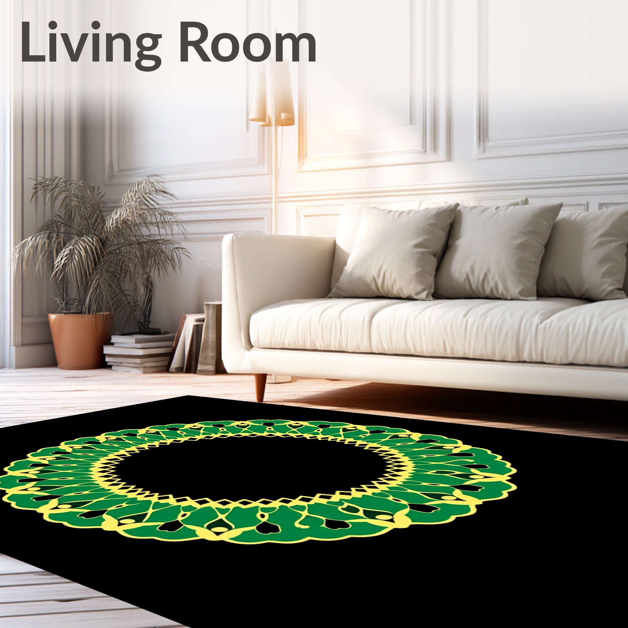 Vibrant Green Yellow Sunburst Mandala Rug