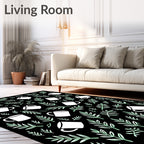 Coffee Tea Leaves Black Background Rug