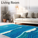 Oceanic Blue Waves Ripples Rug
