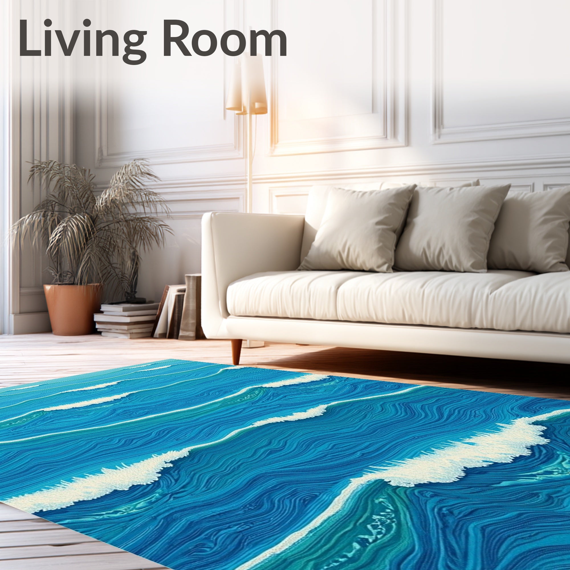 Oceanic Blue Waves Ripples Rug