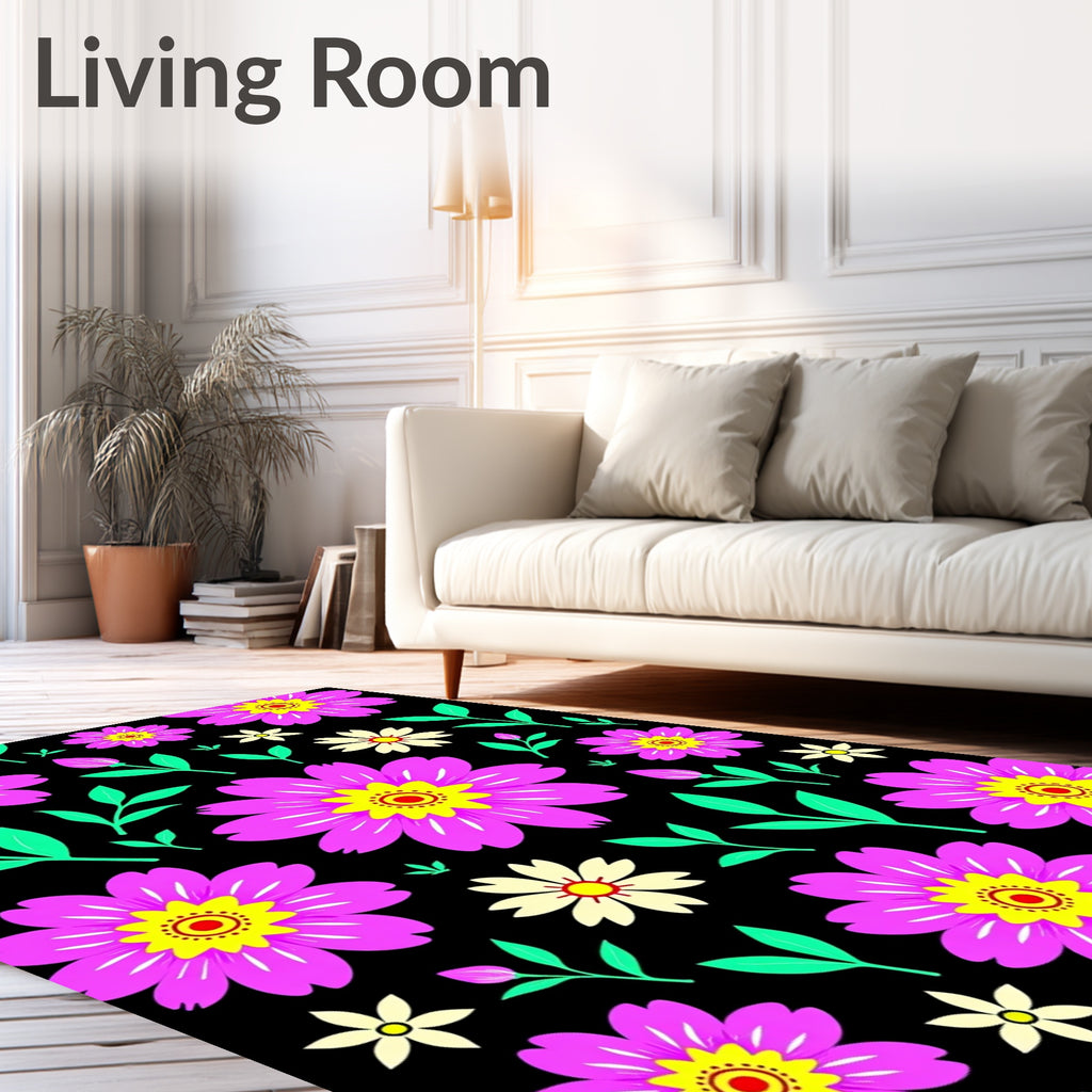 Vibrant Pink Yellow Flower Garden Rug