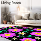 Vibrant Pink Yellow Flower Garden Rug