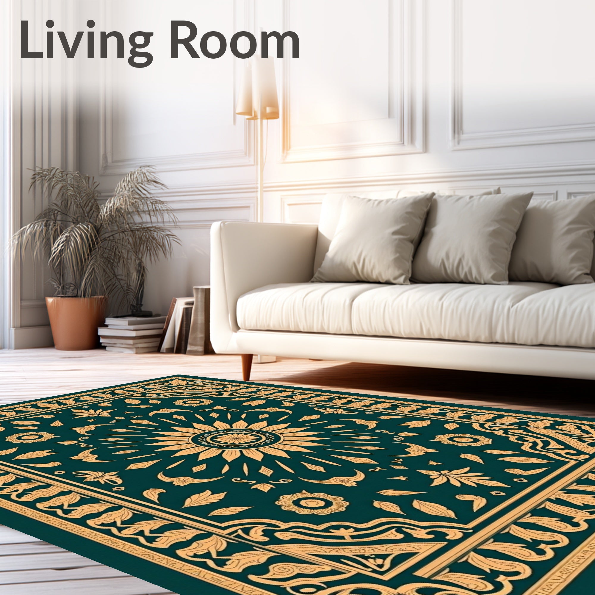 Golden Sunburst Emerald Border Rug