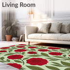 Red Rose Vine Botanical Arrangement Rug