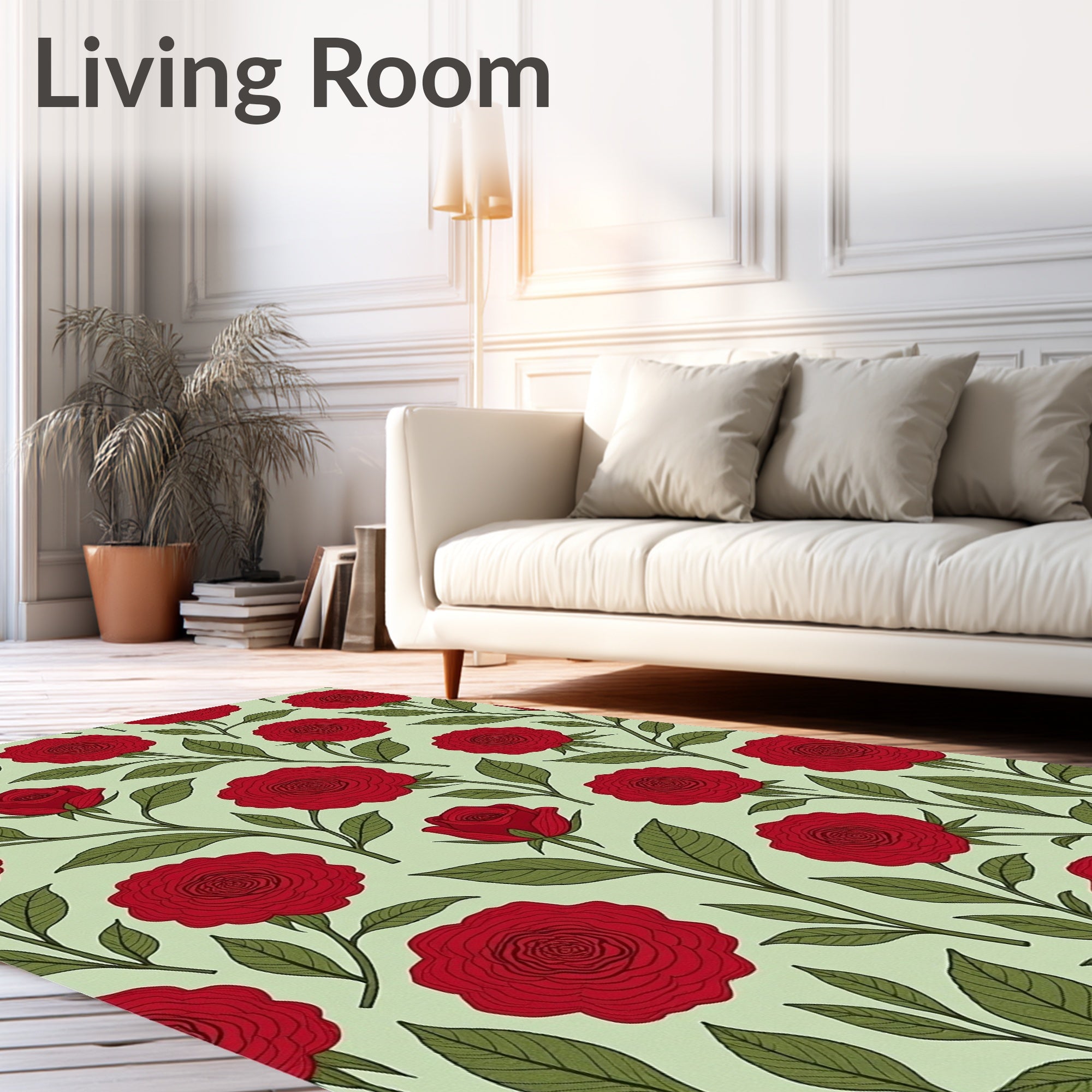 Red Rose Vine Botanical Arrangement Rug