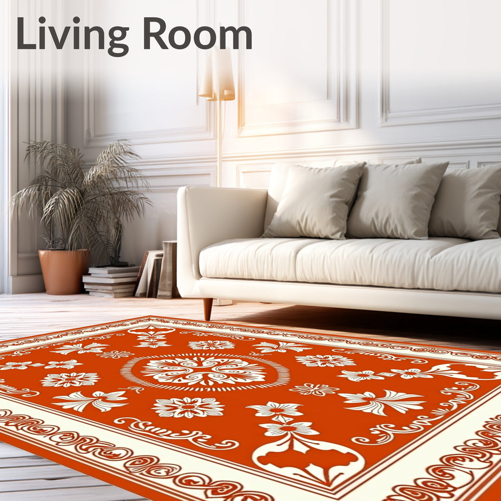 Orange and Cream Floral Medallion Rug