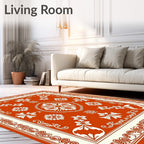 Orange and Cream Floral Medallion Rug