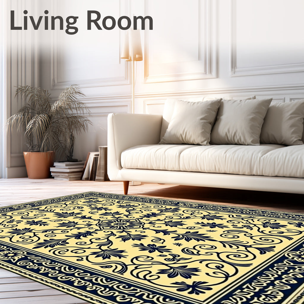 Traditional Yellow Blue Floral Center Medallion Rug
