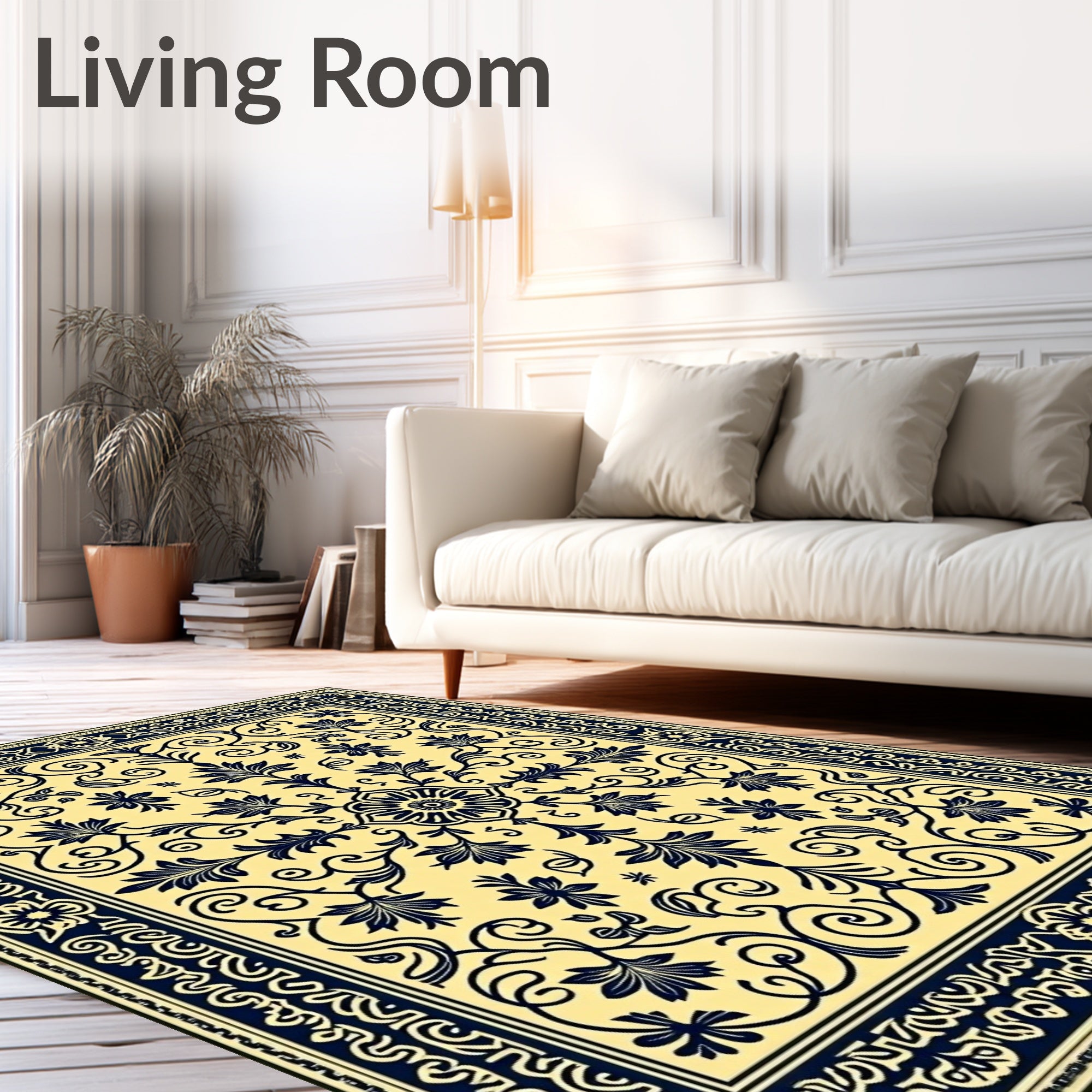 Traditional Yellow Blue Floral Center Medallion Rug