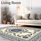 Navy Blue Ornate Floral Medallion Rug