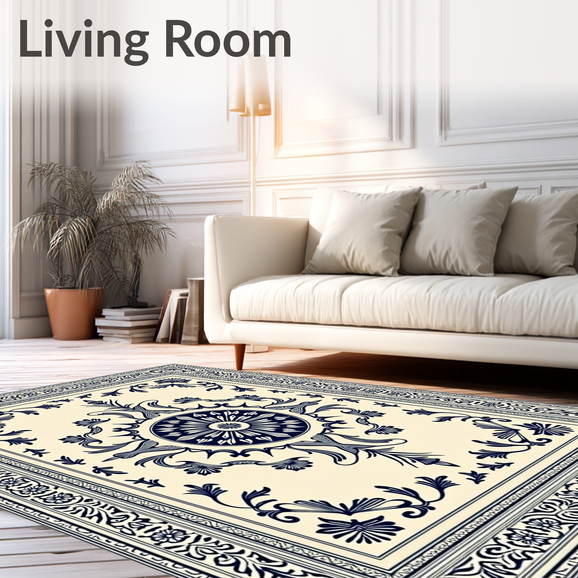 Navy Blue Ornate Floral Medallion Rug