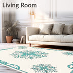 Turquoise Medallion Floral Border Cream Rug