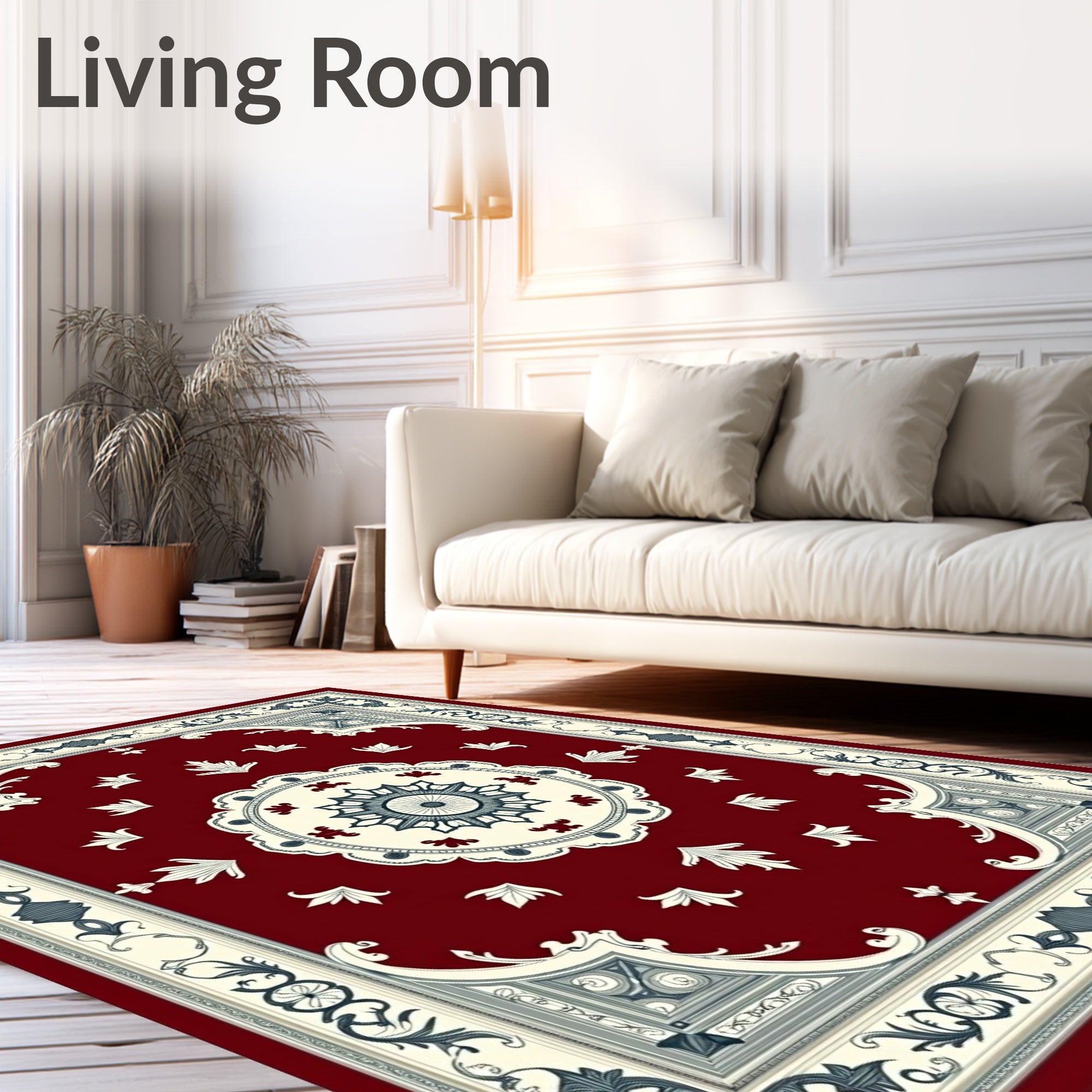 Rich Crimson Elaborate Medallion Border Rug