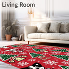 Festive Red Christmas Dogs Snowflakes Trees Rug