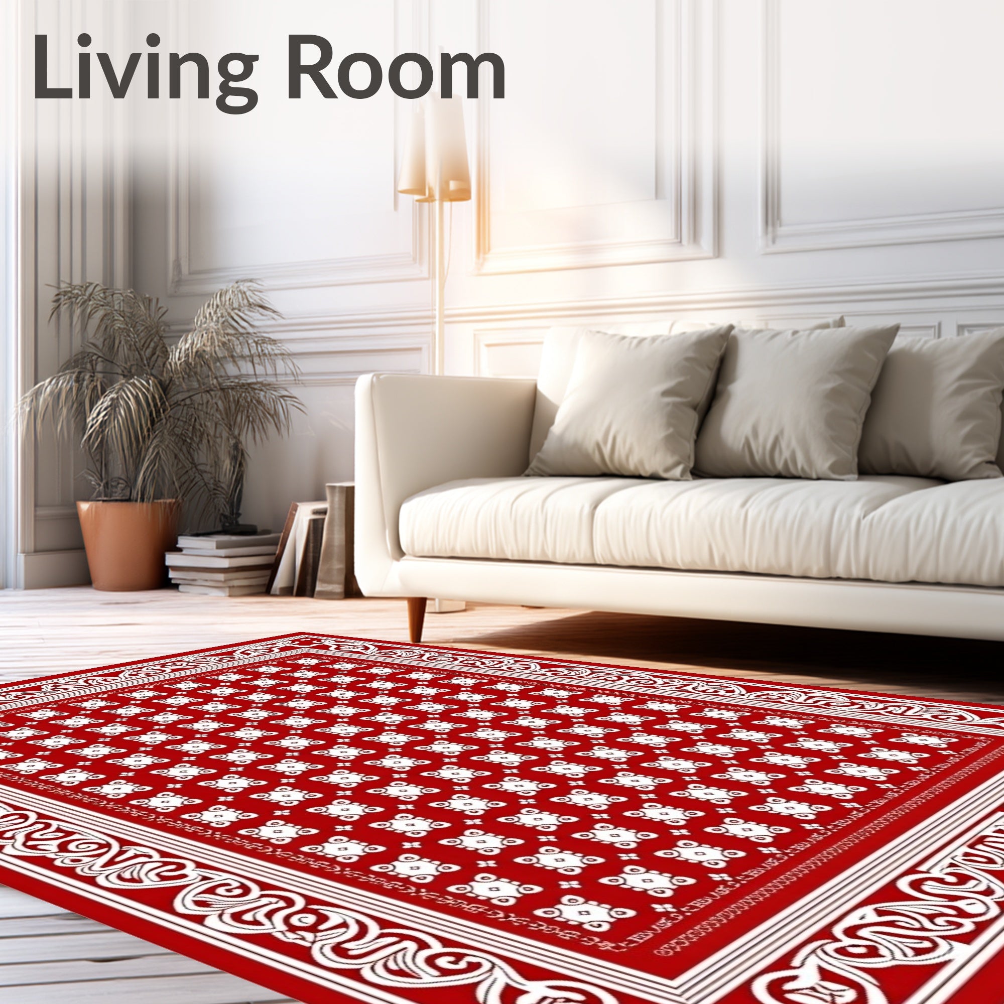 Crimson White Scrollwork Medallion Rug