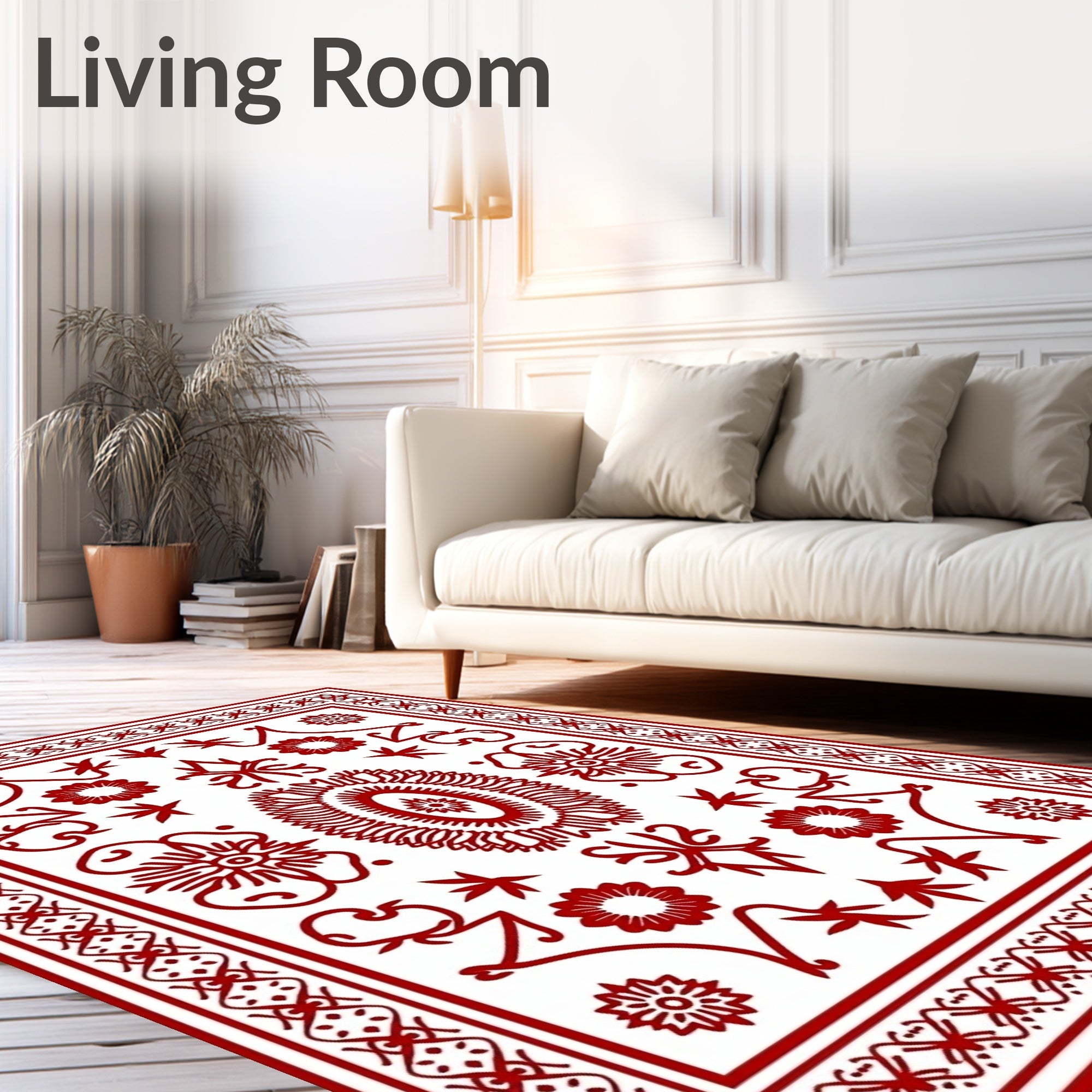 Crimson Floral Medallion Lattice Rug