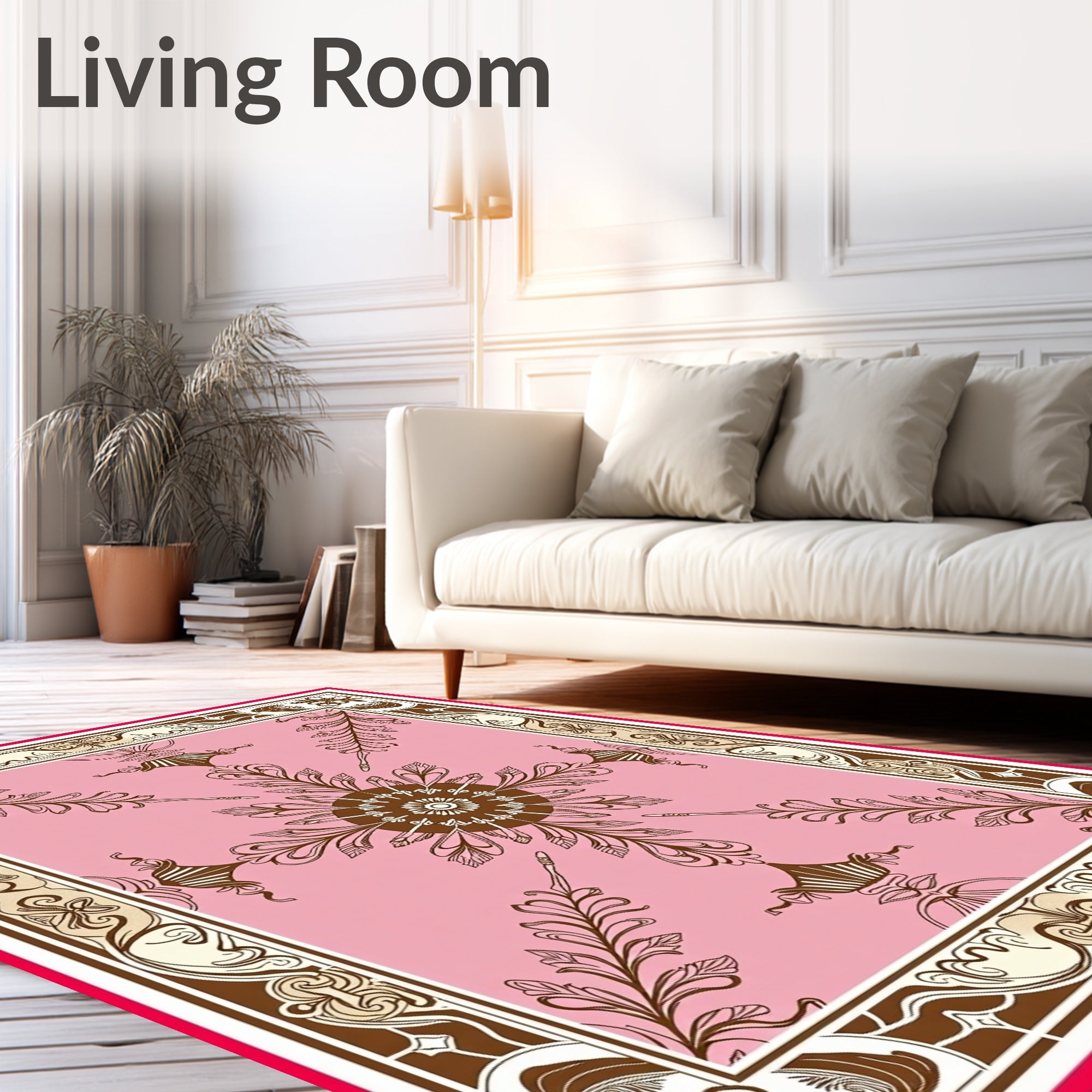 Pink Floral Sunburst Medallion Border Rug