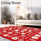 Cream Sheep Snowflakes Red Field Rug