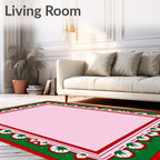 Red Green Floral Border Pink Center Rug