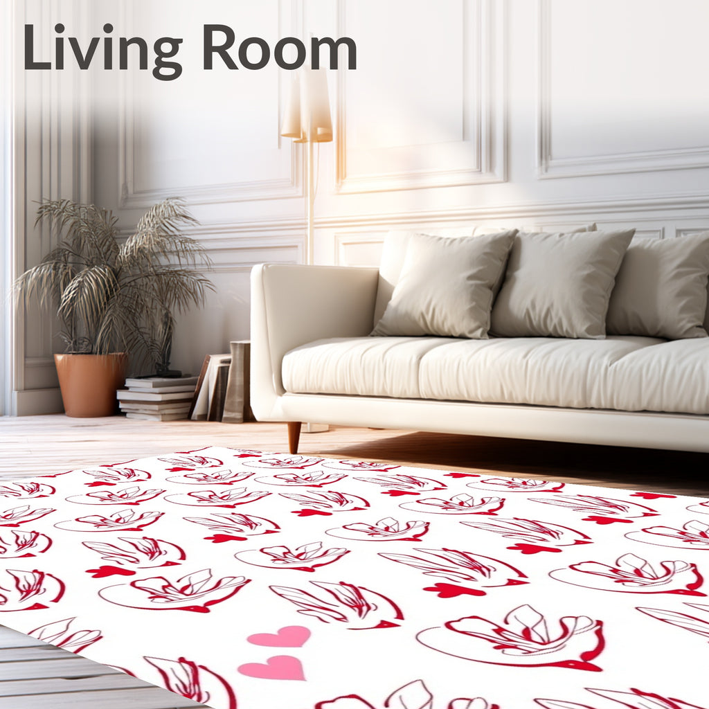 Red Blooming Cherry Blossom Hearts Rug