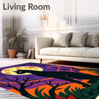 Black Cat Moon Orange Leaf Night Rug