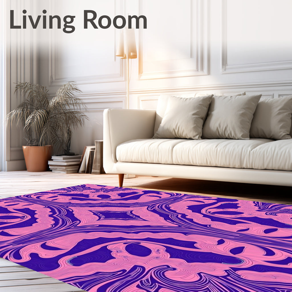 Pink Amorphous Swirls on Indigo Rug