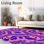 Pink Amorphous Swirls on Indigo Rug