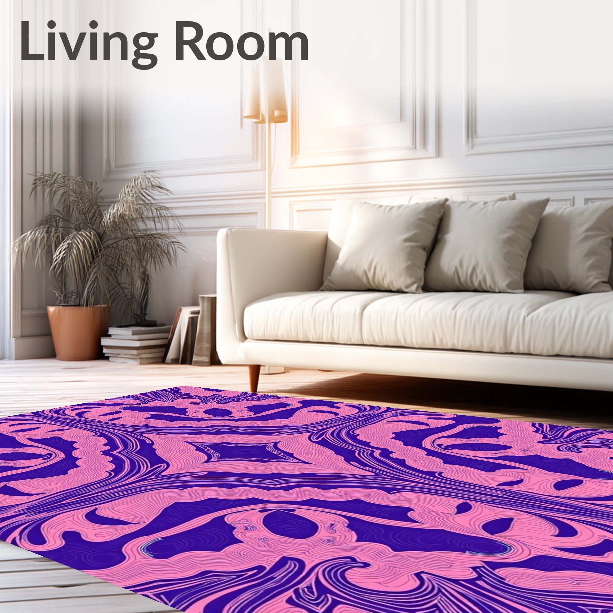 Pink Amorphous Swirls on Indigo Rug