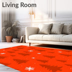 Red Snowfall Evergreen Forest Rug