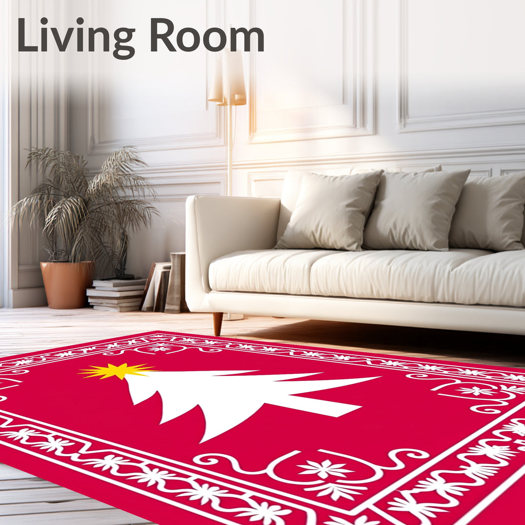 Red White Christmas Tree Border Rug