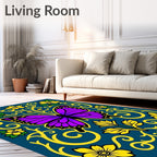 Majestic Purple Butterfly Yellow Floral Swirls Rug