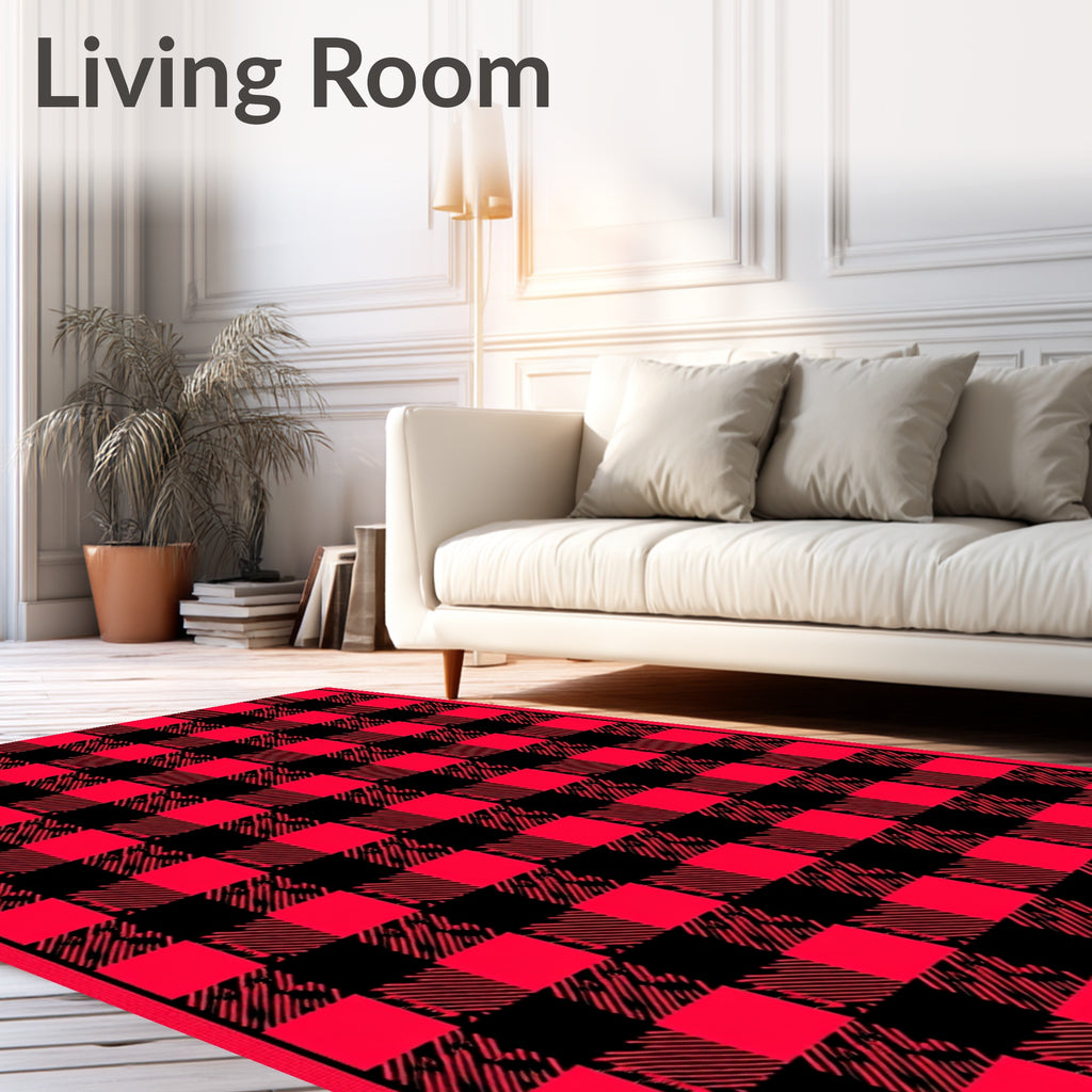 Vibrant Crimson Black Gingham Square Rug