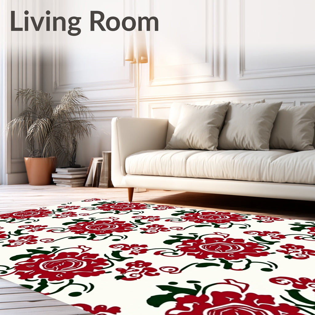 Crimson Floral Vine Repeating Rug