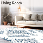 Blue White Floral Diamond Medallion Rug