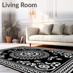 Black White Vintage Mandala Border Rug