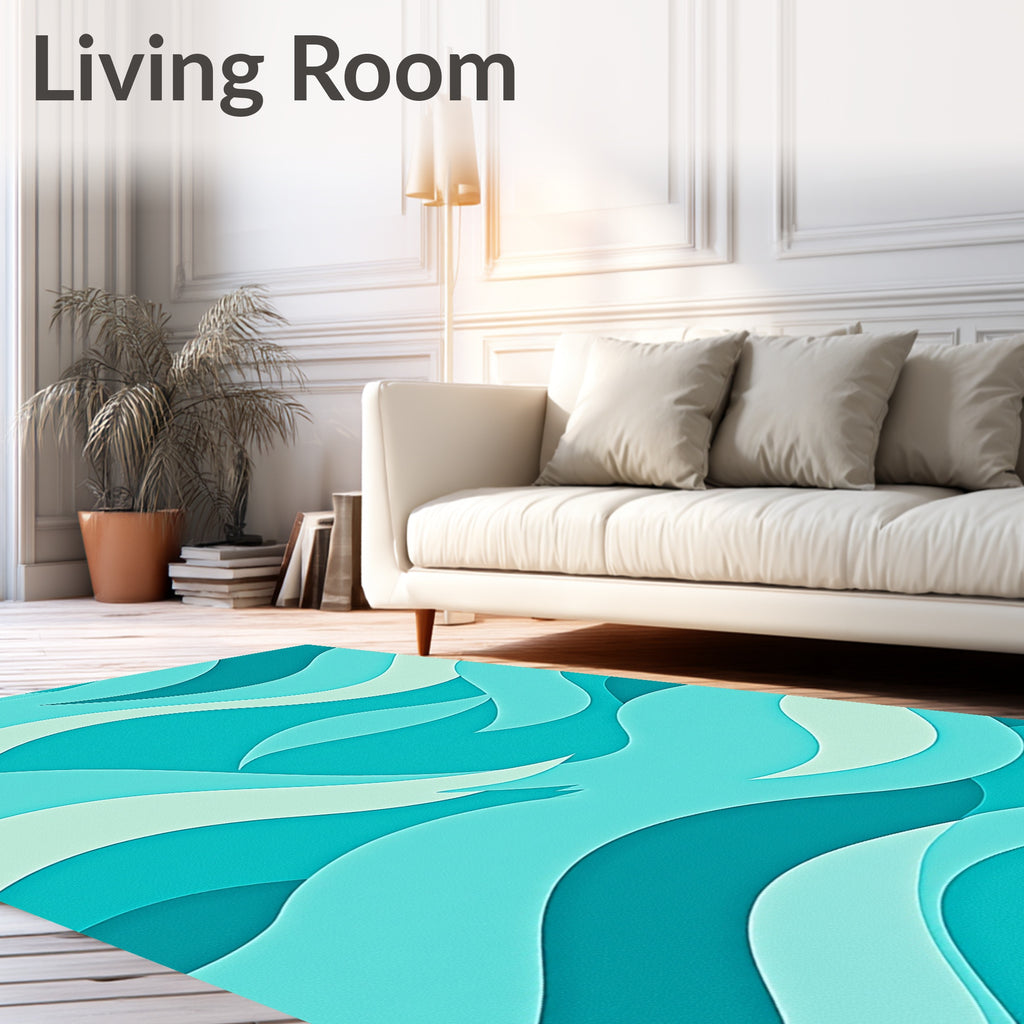 Cool Teal Ocean Waves Abstract Rug