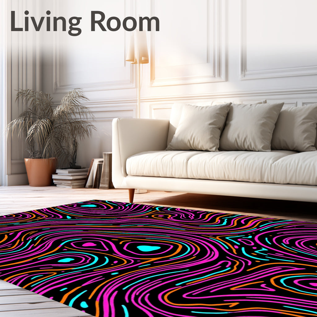 Retro Neon Swirl Topographic Rug