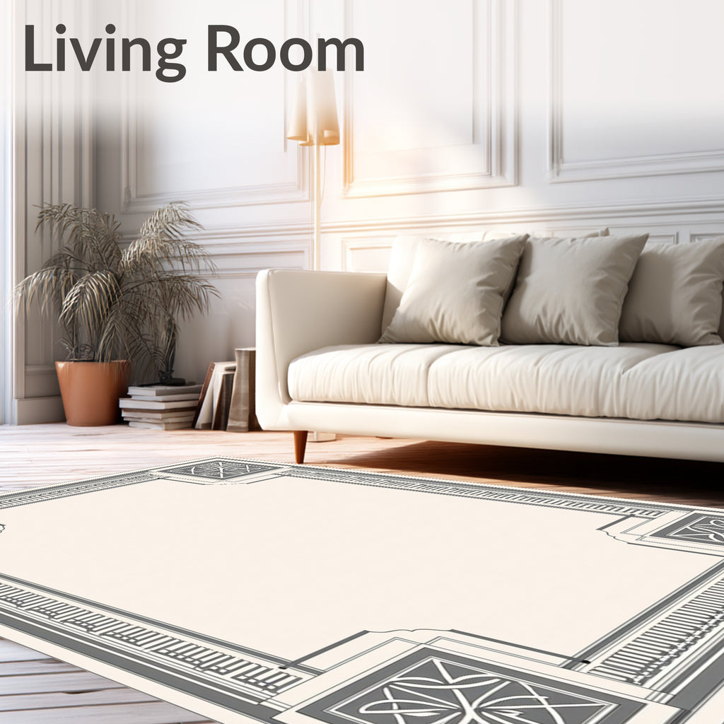 Gray Ivory Art Deco Floral Corner Rug