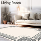 Gray Ivory Art Deco Floral Corner Rug
