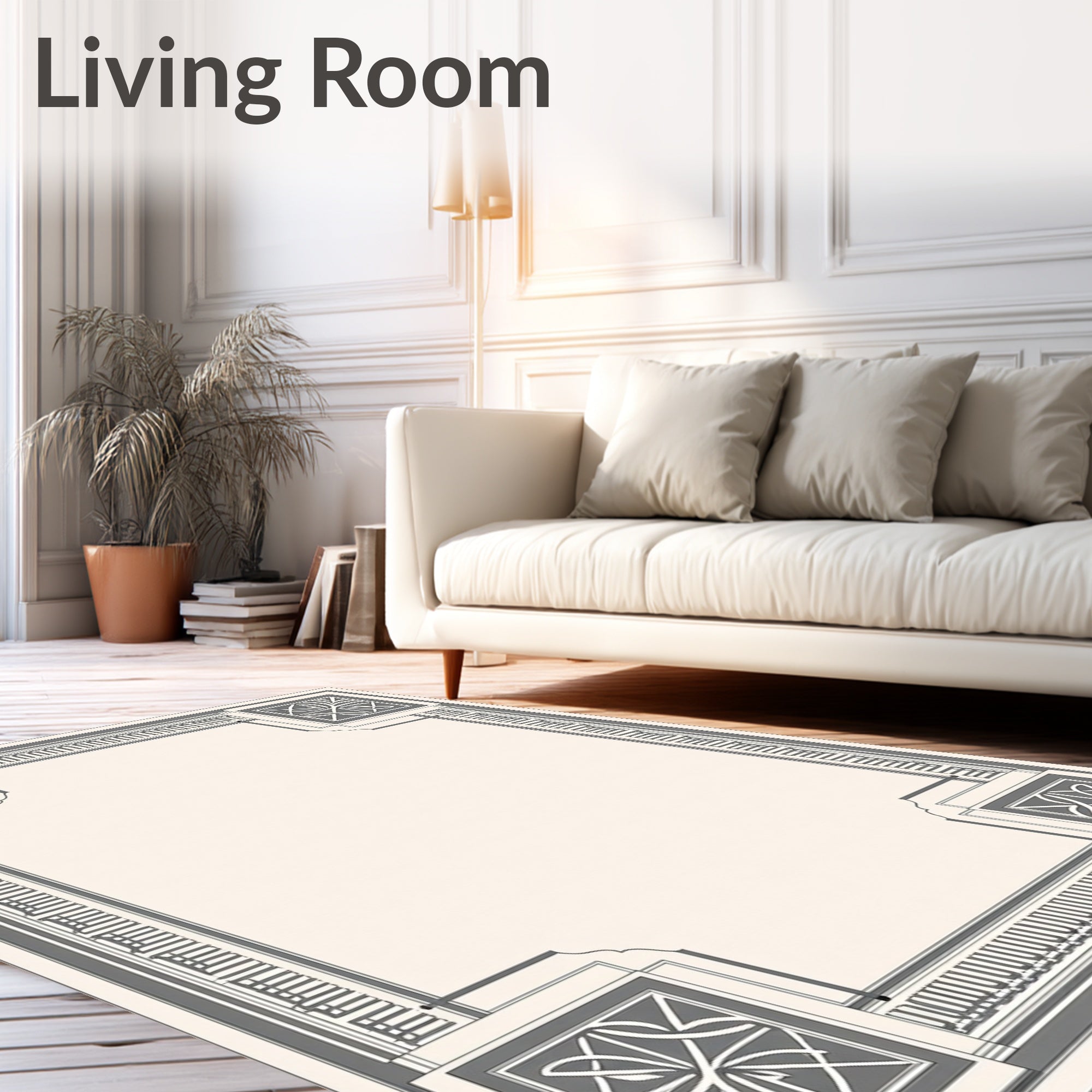 Gray Ivory Art Deco Floral Corner Rug