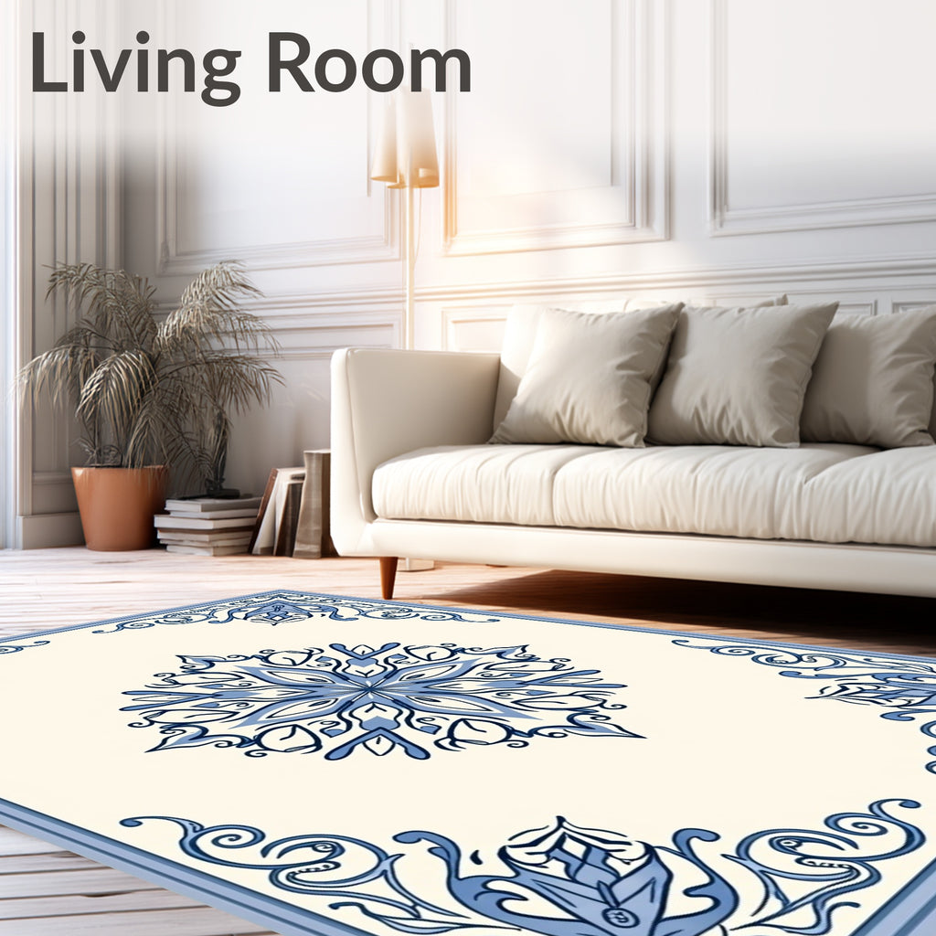 Blue Floral Medallion Border Rug