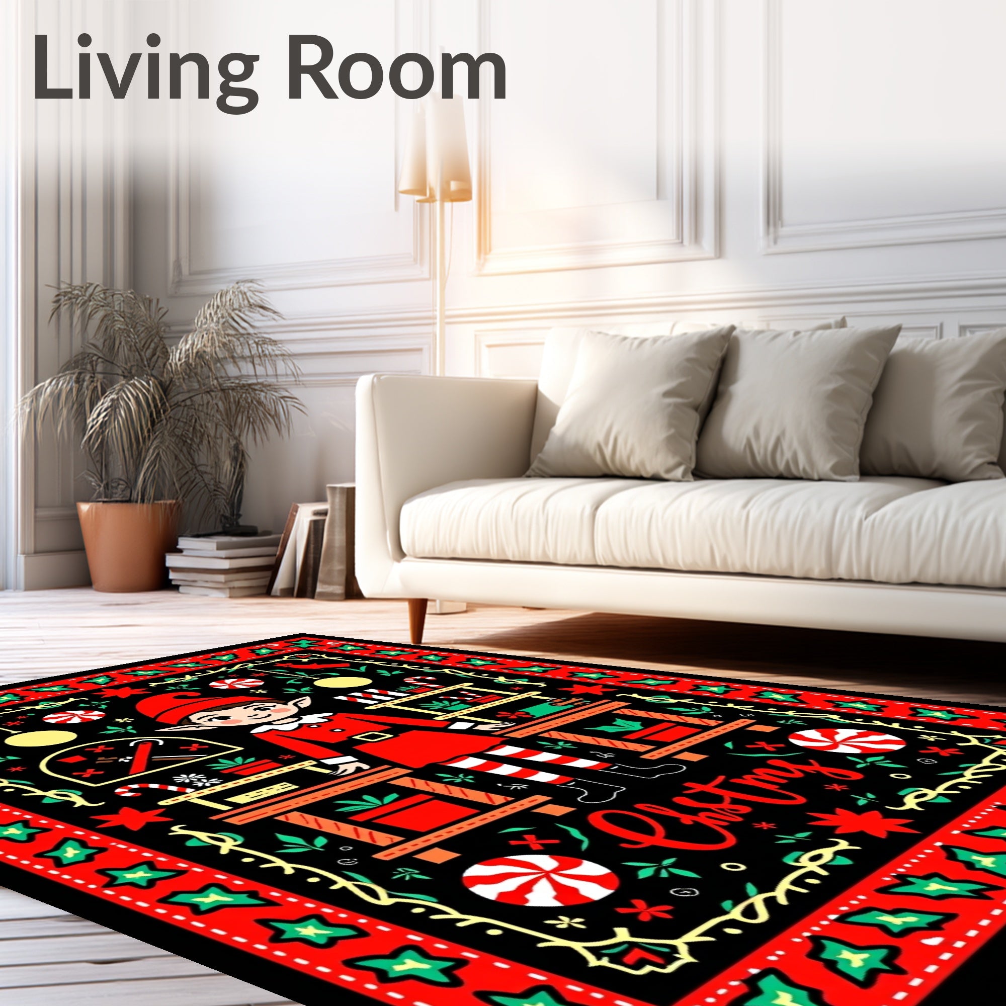 Whimsical Christmas Elf Workshop Holly Rug