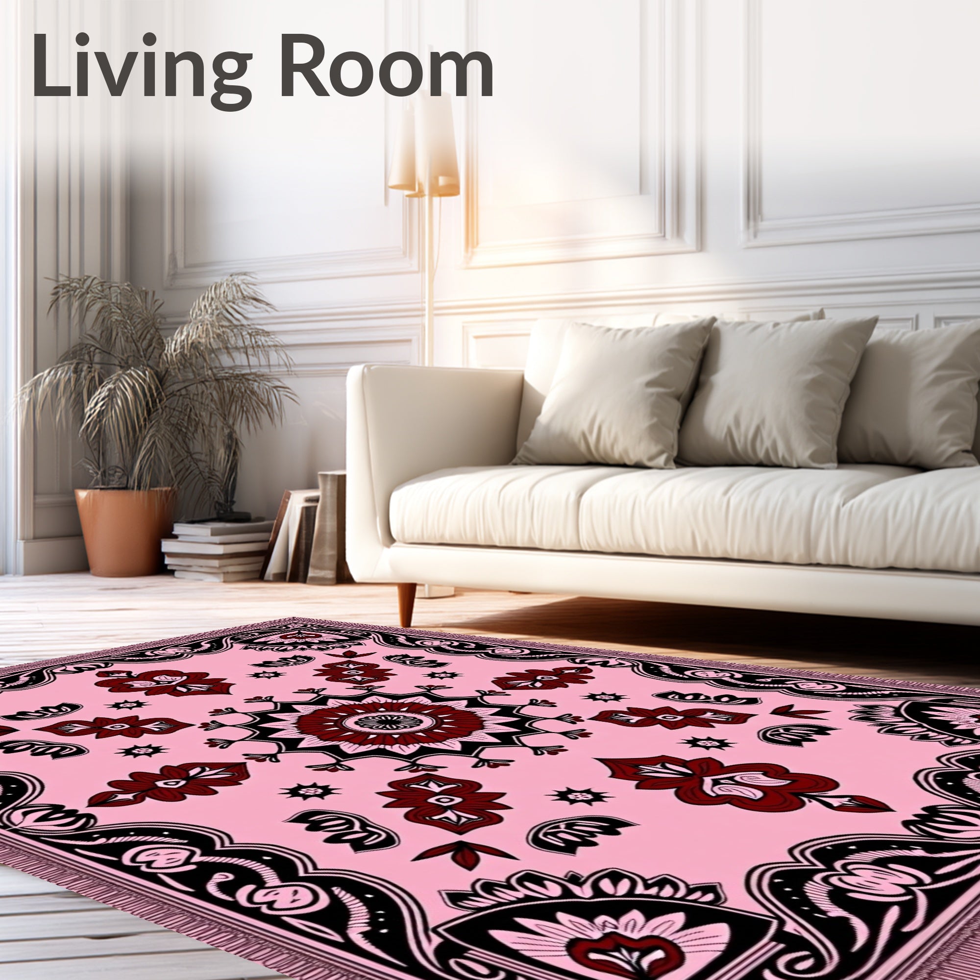 Pink Crimson Floral Medallion Mandala Rug