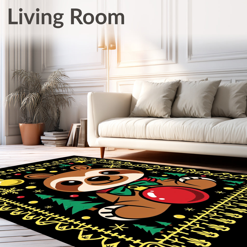 Cute Sloth Christmas Ornament Scene Rug