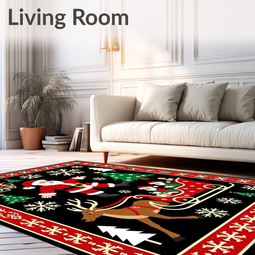 Whimsical Santa Claus Christmas Scene Rug