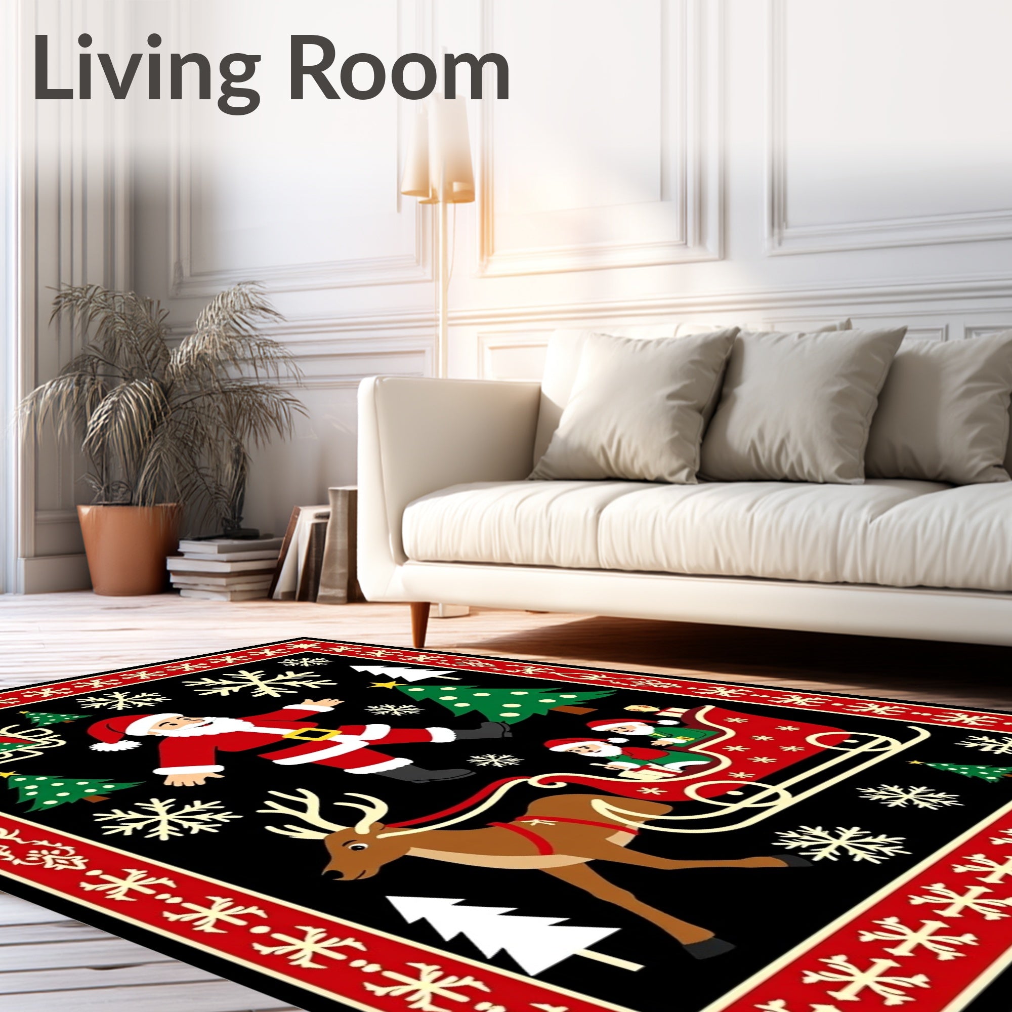 Whimsical Santa Claus Christmas Scene Rug