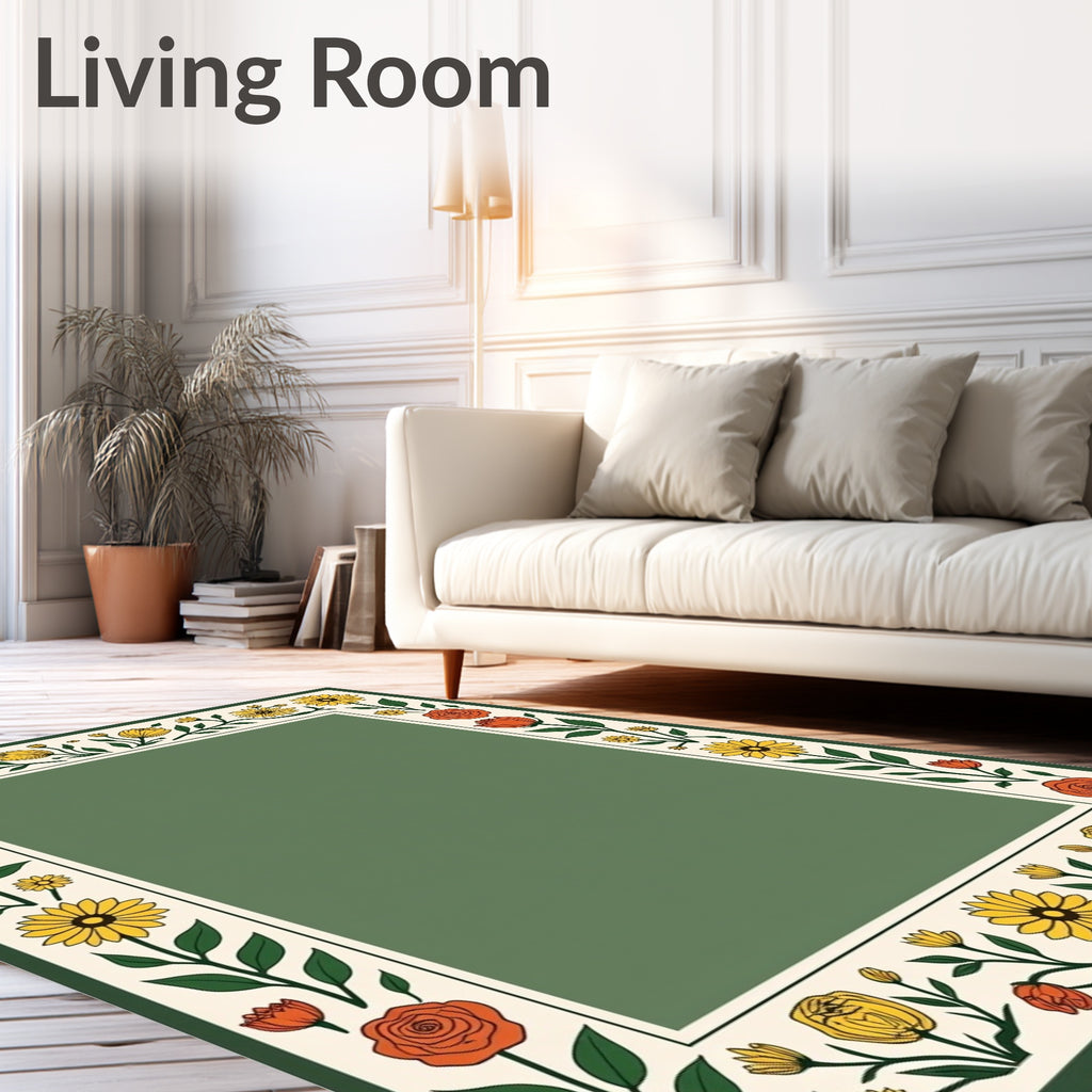 Yellow Orange Floral Vine Border Rug