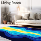Dynamic Coastal Blue Yellow Swirl Rug