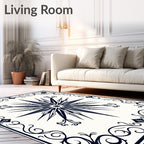 Navy Starburst Scrollwork Border Rug